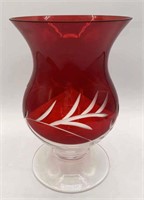 Vintage Crimson Red Lenox Glass Pedestal Vase Cut