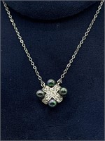 Beautiful Silver 925 8" Cross CZ & Stone Necklace