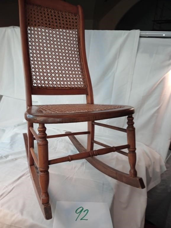 VINTAGE CANE SEAT WOODEN ROCKING CHAIR