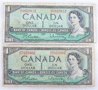 2 billets de UN DOLLAR canadien 1954