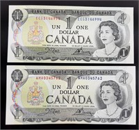 2x Billet de DEUX DOLLARS canadiens 1973 état neuf