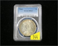 1885 Morgan dollar, PCGS slab certified MS-63