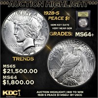***Auction Highlight*** 1928-s Peace Dollar $1 Gra