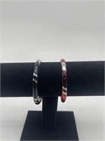 2 Hinged Bangle Bracelets - Lucite & 925 Sterling