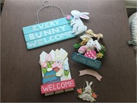 Decorative Tin & Wood Easter Bunny Signs