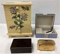 Jewelry Chest and Three Small Jewelry Boxes