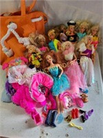 Barbies, Clothes, Accessories and Orange Bag
