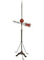 Atq Lightening Rod w Red Glass Globe & Wind Arrow
