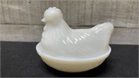 Vintage Hazel Atlas Milk Glass Hen On Nest 4.5" Lo
