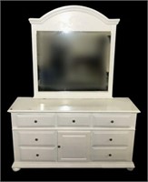 White Nine Drawer Dresser with Mirror