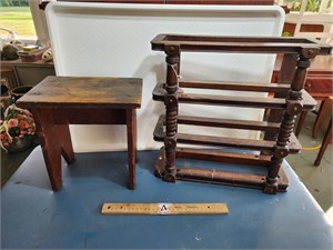 Small Wood Stool & Wood Rack