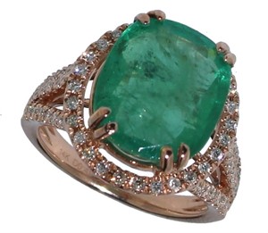 14kt Gold 7.35 ct Emerald & Diamond Ring