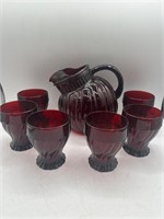 Ruby red pitcher and glasses