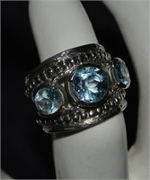 .925 Silver Aquamarine Ring  size 7.5