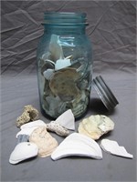 Blue Ball Perfect Mason Jar W/Assorted Sea Shells