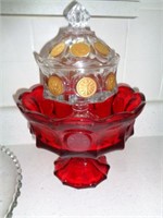 Fostoria Red Coin Open Compote, 7" Tall
