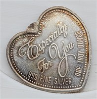 ESPECIALLY FOR YOU One Troy oz Fine Silver Heart