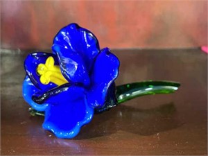 Cobalt and Yellow Glass Flower