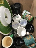 John Deere coffee mugs, dip tray, tin salt/pepper