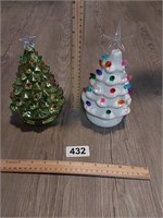 Green and White Ceramic Lighted Christmas Trees