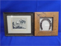 Horse Picture 10" X 8" & Framed Horseshoe 9" X 9"