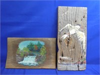 Folk Art On Barn Board 10" X 15" & 9" X 19"