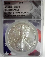 2022 Silver Eagle ANACS MS70 First Strike