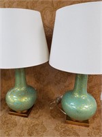 2 PC MOD / MID CENTURY LOOK TABLE LAMPS TEAL/GOLD