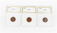 (3) PCI GRADED WHEAT CENTS - 30-D, 32-D, 34-D