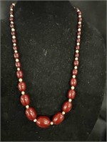 Real pearl and simulated carnelian necklace 11”