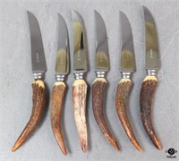 J. Sanderson & Sgn Antler Handle Knives / 6 pc