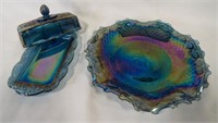 Iridescent Blue Indiana Carnival Glass Butter Dish
