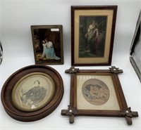 4 Framed Pictures,1 Oval in wooden Frames