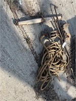 LOT OF LARGE ROPE AND WOODEN PULLEYS FROM THE O