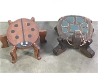 Unique Turtle & Ladybug Design Vintage Stools