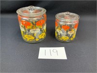 2 Glass Floral Matching Jars with Lids