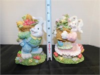 set of 2 resin Easter bunnies