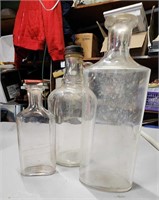 Set Of 3 Vintage Clear Glass Bottle Various Sizes