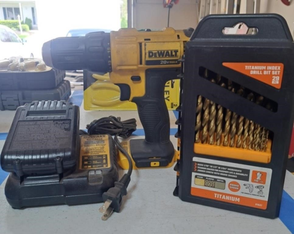DeWalt Cordless Drill with Battery & Charger, Bits
