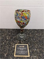 Vintage Multicolor Blown Glass Water Goblet