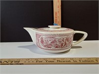 Vintage Currier and Ives Pink Teapot w Lid