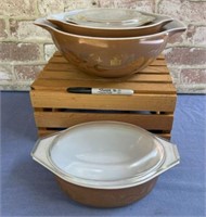 SET OF 4 VINTAGE PYREX "EARLY AMERICAN" GOLD ON