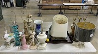 Large Group of Items Lamps, Wooden Tray Etc.