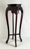 Carved Oriental Plant Stand w/ Marble Insert