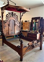 Ornate Victorian Half-Tester Canopy Bed