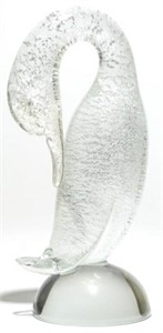 Murano White Gold-Fleck Glass Goose Figure