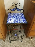 Blue & White Tiled top metal stand