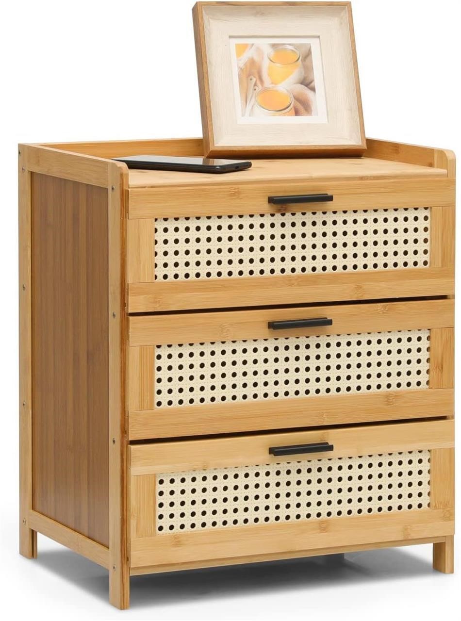 Nightstand with 3 Drawers Rattan Pattern