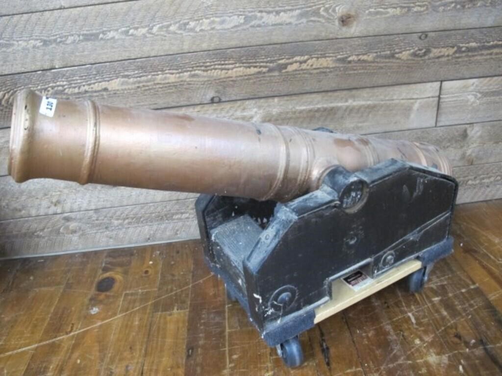 36" LONG CANNON ON WOODEN CARRIAGE 250+ LBS