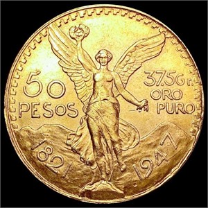 1947 50 Peosos Mexico Gold 1.2056oz CHOICE AU